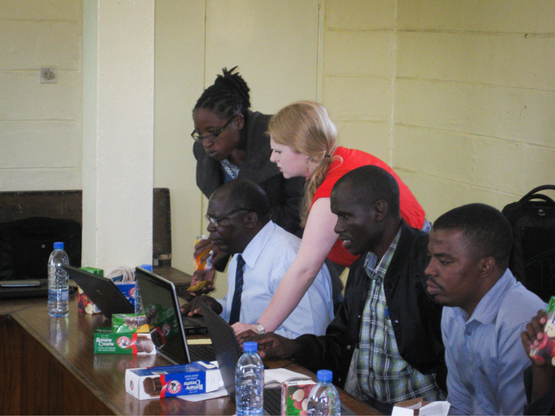 MSU student Kori Sandman participating in aDHIS2 training in the Zimba district office in Southern Province
