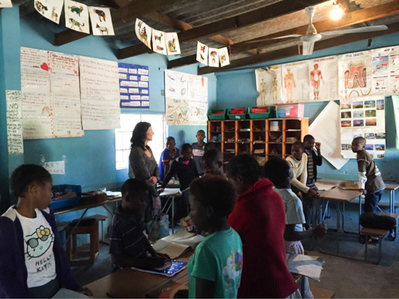 MSU professor Wendy Morrison meeting with Grade 5 students in the Chikumbuso School (photo courtesy of Tory Evans)