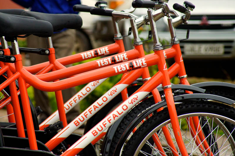 The bicycles were all branded with the "Test4Life" logo and painted orange.
