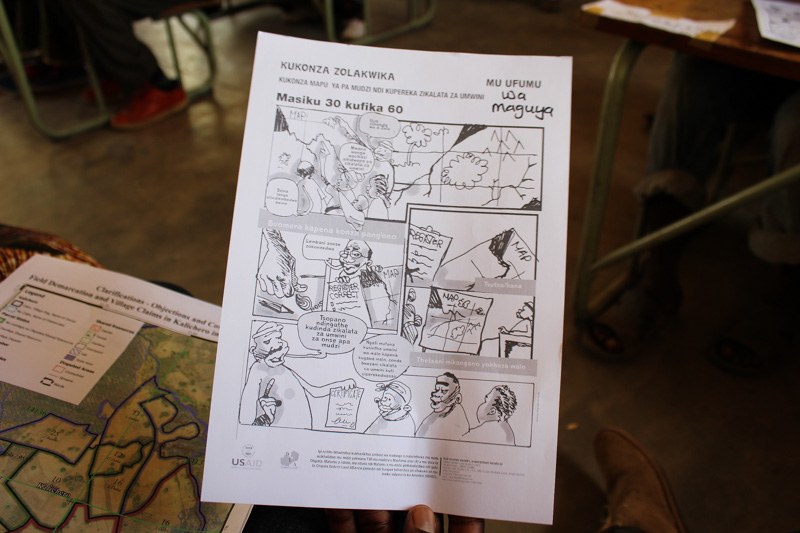 Cartoon by a Zambian artist explains the customary land tenure in the local language, Nyanja.